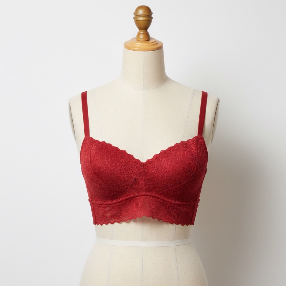 Pink By Victoria’s Secret Red Lace Bralette Padded Push Up Sexy Size  Small D-DD